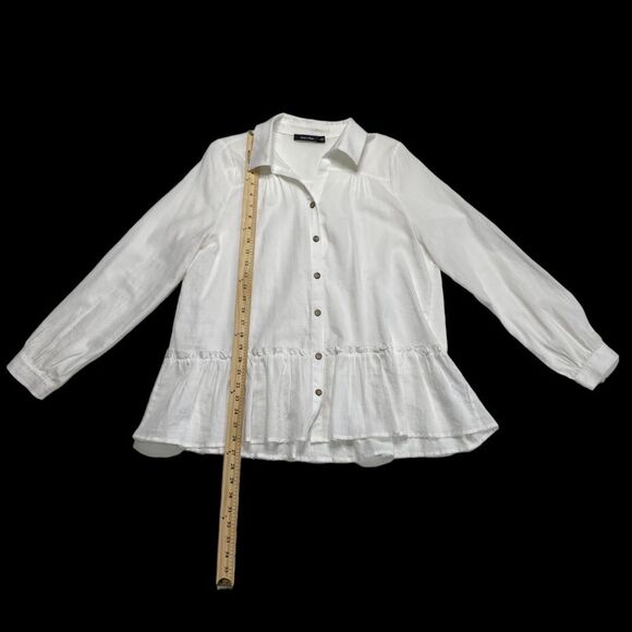 Doe & Rae White Cotton Lightweight Peasant Blouse Ruffle Hem Sz L - Picture 5 of 10